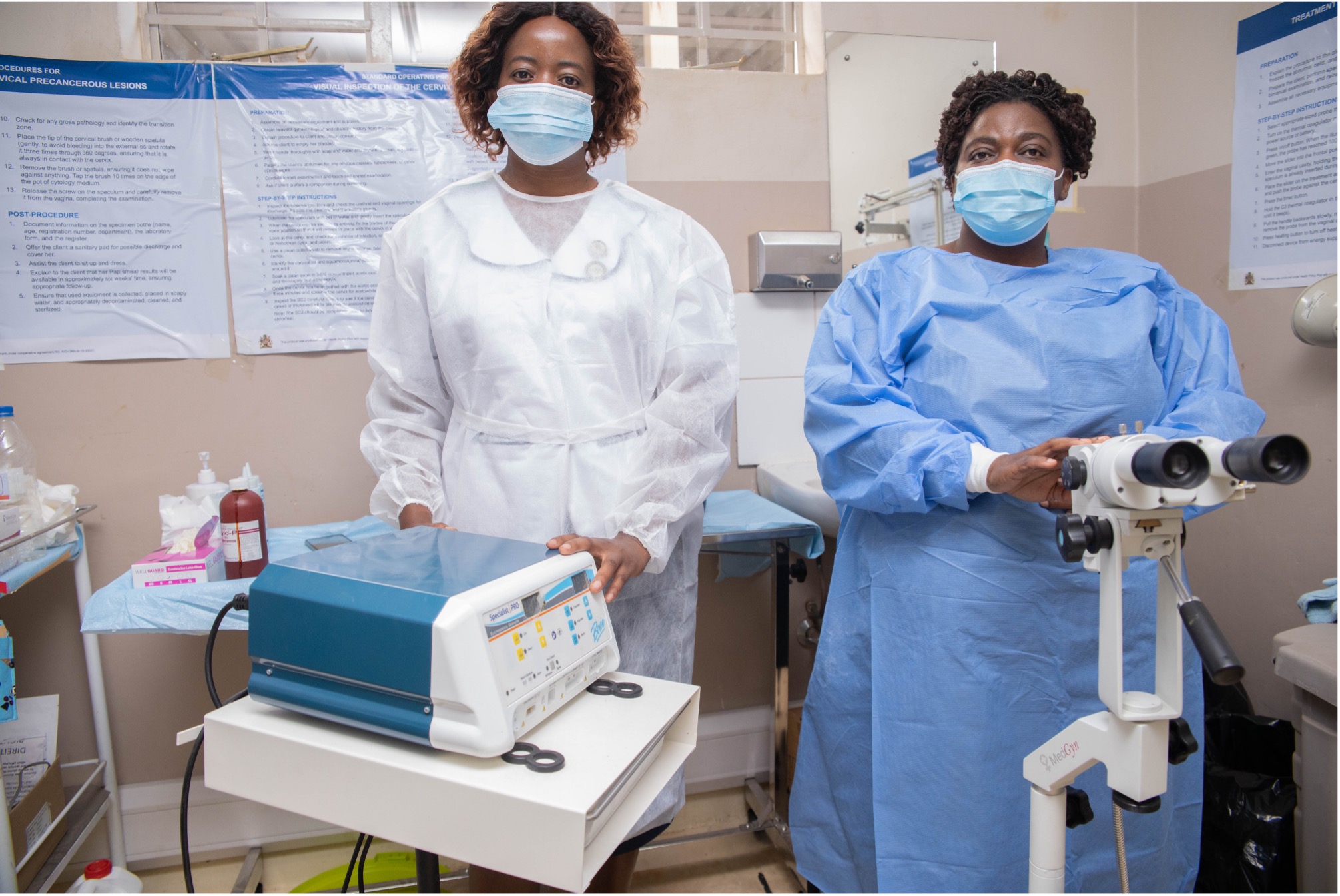 Jean Chibwe and Rose Msowoya, providers of new cervical cancer equipment at Kamuzu Central Hospital in Lilongwe.